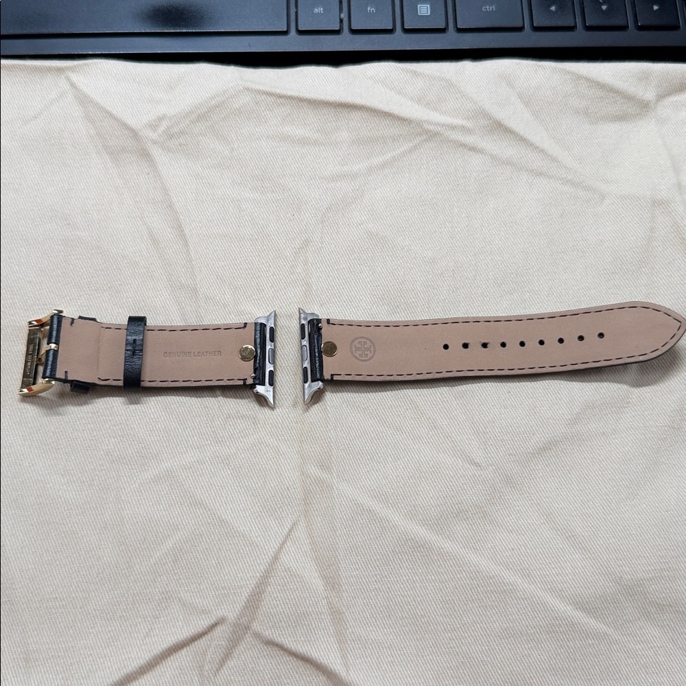 Tory Burch Kira Black Leather Watch Band with Gold Buckle - Picture 4 of 8